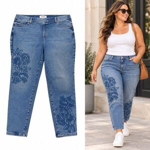 Lane Bryant Womens 20 Jeans Blue Floral Embroidered Ankle Stretch Plus Size